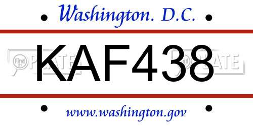 KAF438 District Of Columbia License Plate