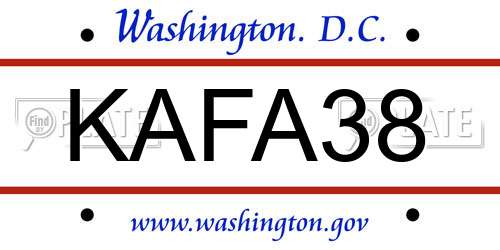 KAFA38 District Of Columbia License Plate