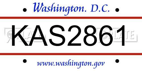 KAS2861 District Of Columbia License Plate