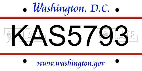 KAS5793 District Of Columbia License Plate