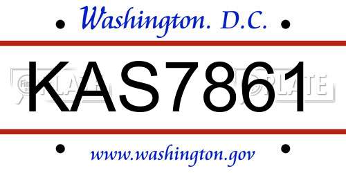 KAS7861 District Of Columbia License Plate