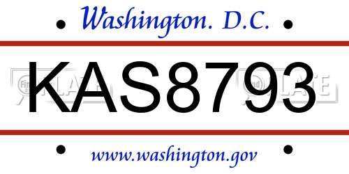 KAS8793 District Of Columbia License Plate