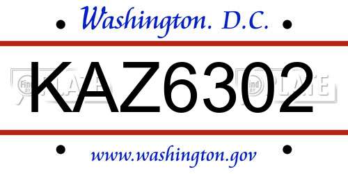 KAZ6302 District Of Columbia License Plate