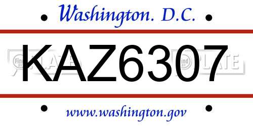 KAZ6307 District Of Columbia License Plate