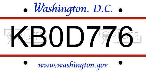KB0D776 District Of Columbia License Plate