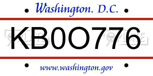 KB0O776 District Of Columbia License Plate