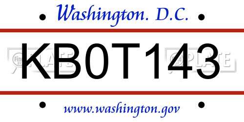 KB0T143 District Of Columbia License Plate