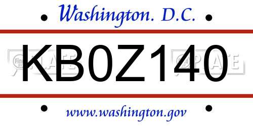 KB0Z140 District Of Columbia License Plate