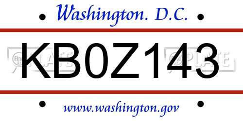 KB0Z143 District Of Columbia License Plate