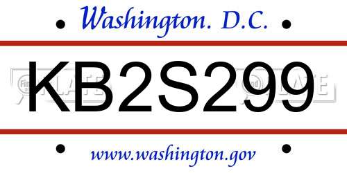 KB2S299 District Of Columbia License Plate