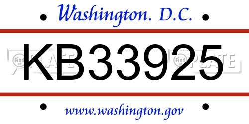 KB33925 District Of Columbia License Plate