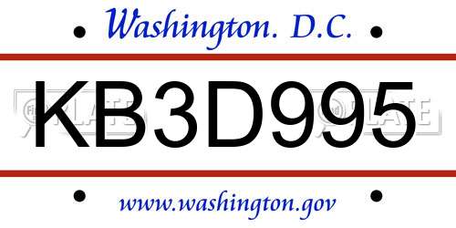KB3D995 District Of Columbia License Plate