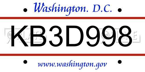 KB3D998 District Of Columbia License Plate