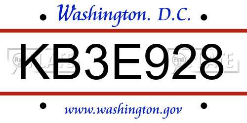 KB3E928 District Of Columbia License Plate