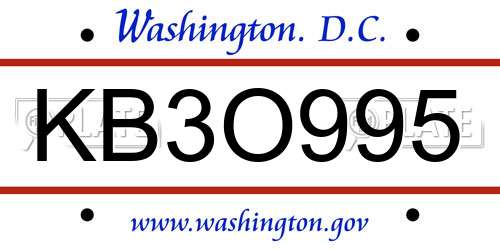 KB3O995 District Of Columbia License Plate