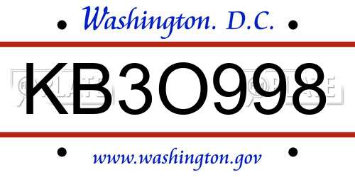 KB3O998 District Of Columbia License Plate