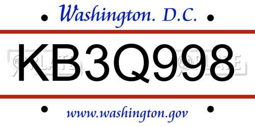 KB3Q998 District Of Columbia License Plate