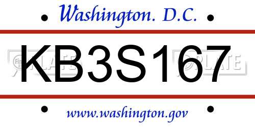 KB3S167 District Of Columbia License Plate