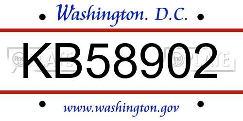 KB58902 District Of Columbia License Plate