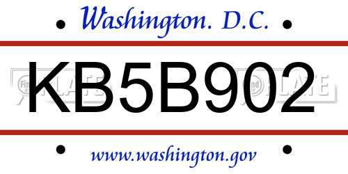 KB5B902 District Of Columbia License Plate