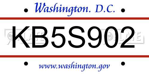 KB5S902 District Of Columbia License Plate