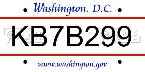 KB7B299 District Of Columbia License Plate