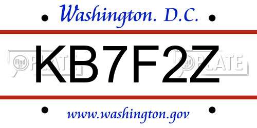 KB7F2Z District Of Columbia License Plate