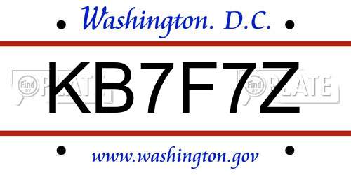 KB7F7Z District Of Columbia License Plate