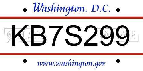 KB7S299 District Of Columbia License Plate