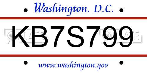 KB7S799 District Of Columbia License Plate