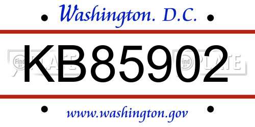KB85902 District Of Columbia License Plate