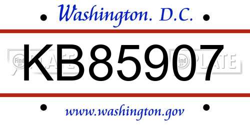 KB85907 District Of Columbia License Plate