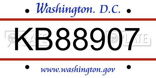 KB88907 District Of Columbia License Plate