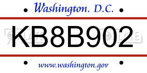 KB8B902 District Of Columbia License Plate