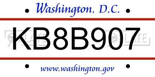 KB8B907 District Of Columbia License Plate