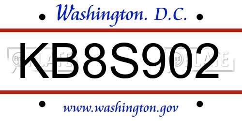 KB8S902 District Of Columbia License Plate