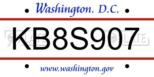 KB8S907 District Of Columbia License Plate