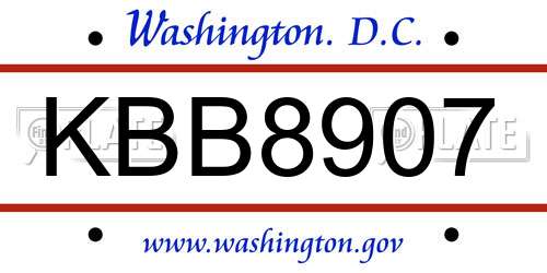 KBB8907 District Of Columbia License Plate