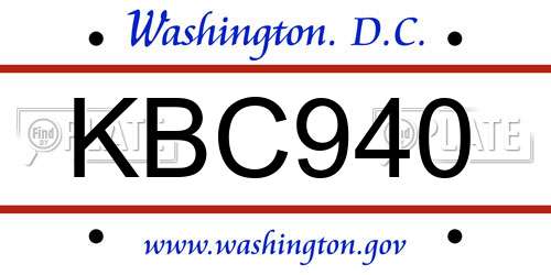 KBC940 District Of Columbia License Plate