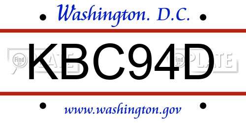 KBC94D District Of Columbia License Plate