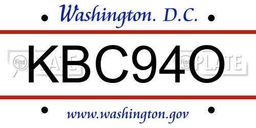 KBC94O District Of Columbia License Plate