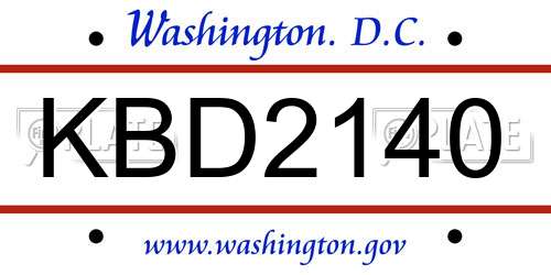 KBD2140 District Of Columbia License Plate