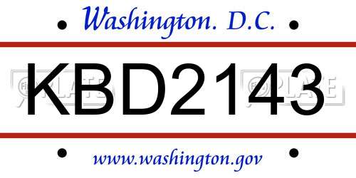 KBD2143 District Of Columbia License Plate