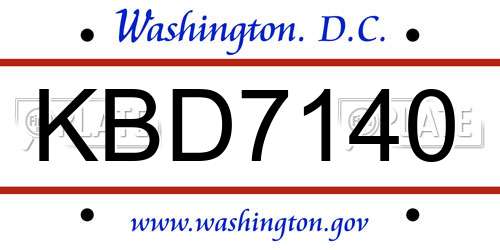 KBD7140 District Of Columbia License Plate