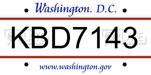 KBD7143 District Of Columbia License Plate