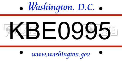 KBE0995 District Of Columbia License Plate