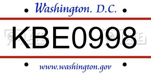 KBE0998 District Of Columbia License Plate