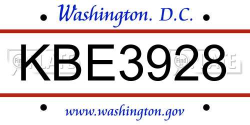 KBE3928 District Of Columbia License Plate
