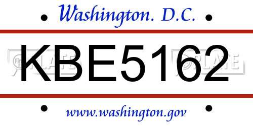 KBE5162 District Of Columbia License Plate