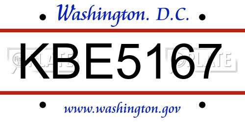 KBE5167 District Of Columbia License Plate